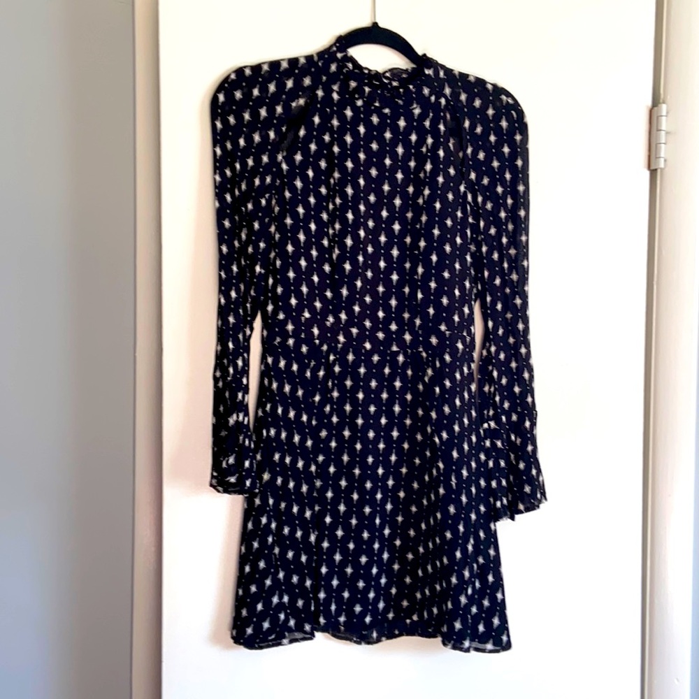 H&M Black & White High Neck Flare Sleeve Shoulder Cutout Mini Dress